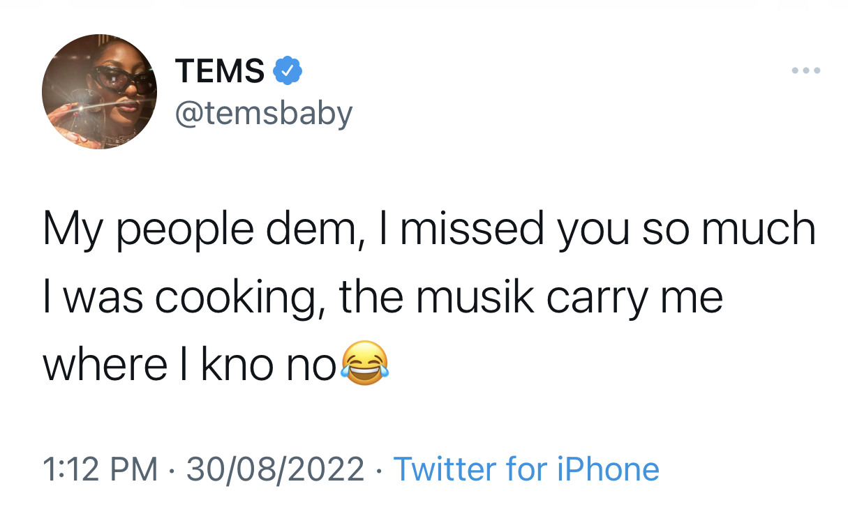 Singer Tems reacts after being accused of having sex recently