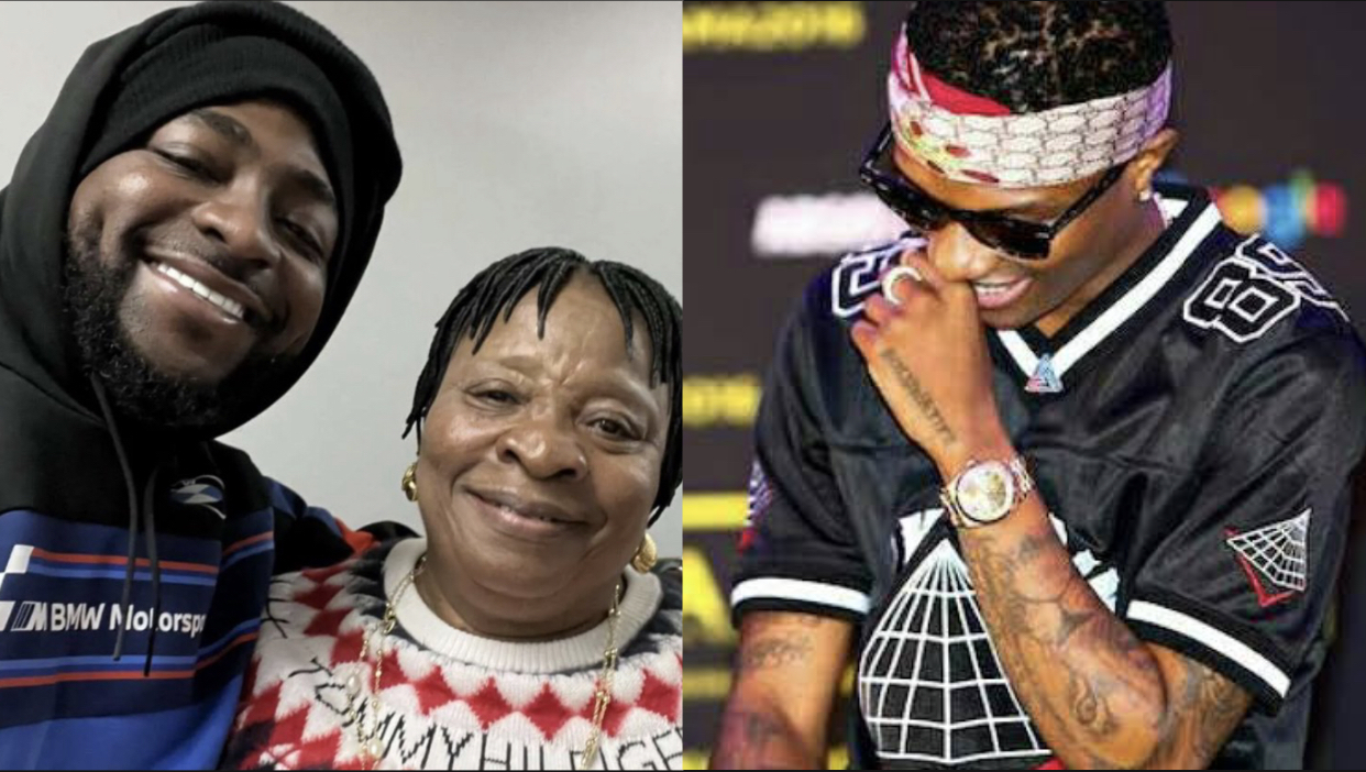 Fans react as Davido meets Wizkid’s mom, hurriedly carries her bags [photo]