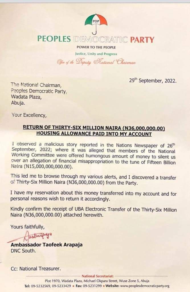 I suddenly noticed 36 million naira in my account - PDP NWC member, 5 others return alleged bribe by national chairman after story leaks