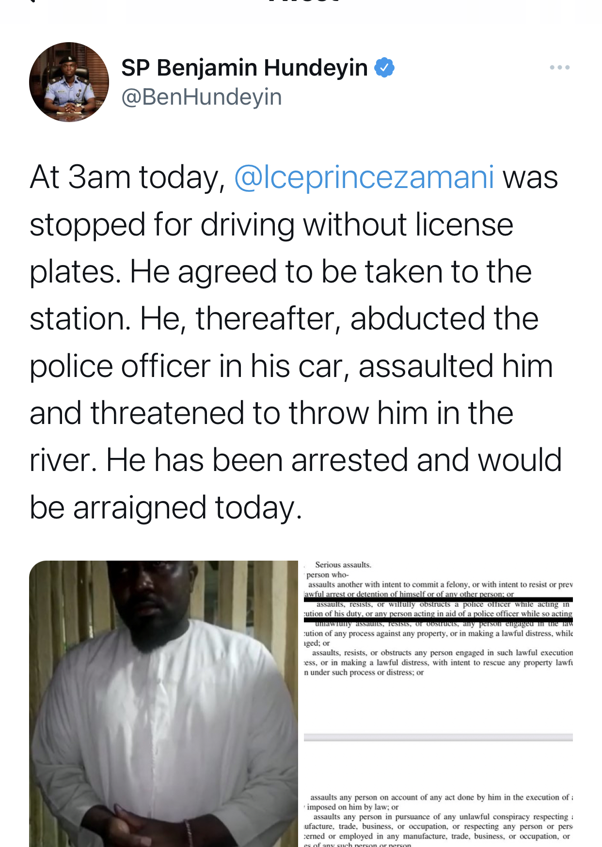 Just in: Rapper Ice Prince Arrested for kidnapping policeman, to be arraigned in court [photos]