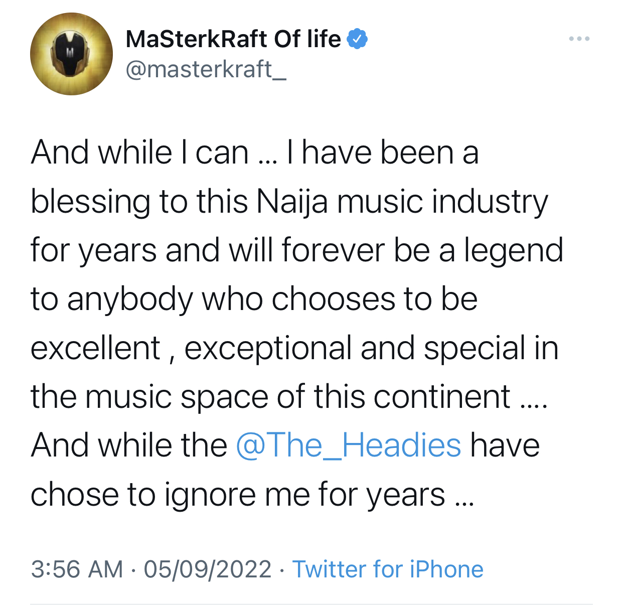 I’m a blessing to Naija music yet the Headies never recognizes me - Producer Masterkraft laments