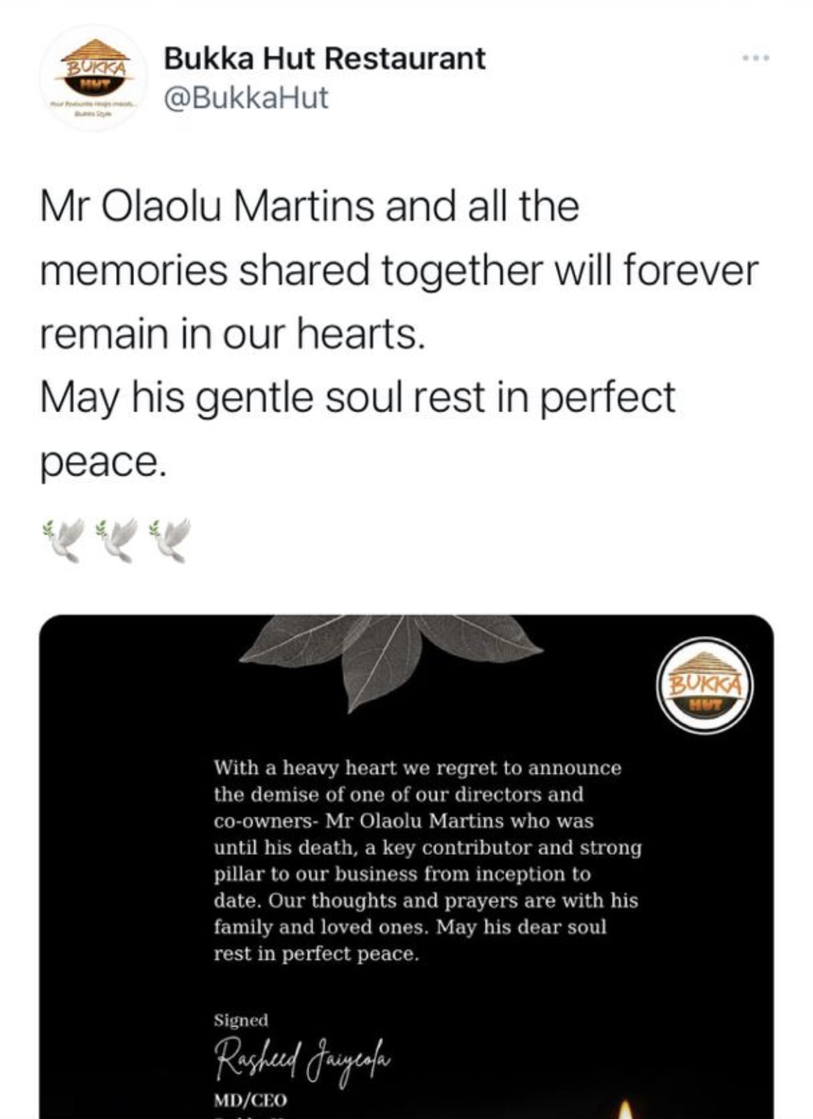 Bukka Hut Founder [CEO] Laolu Martins Commits Suicide