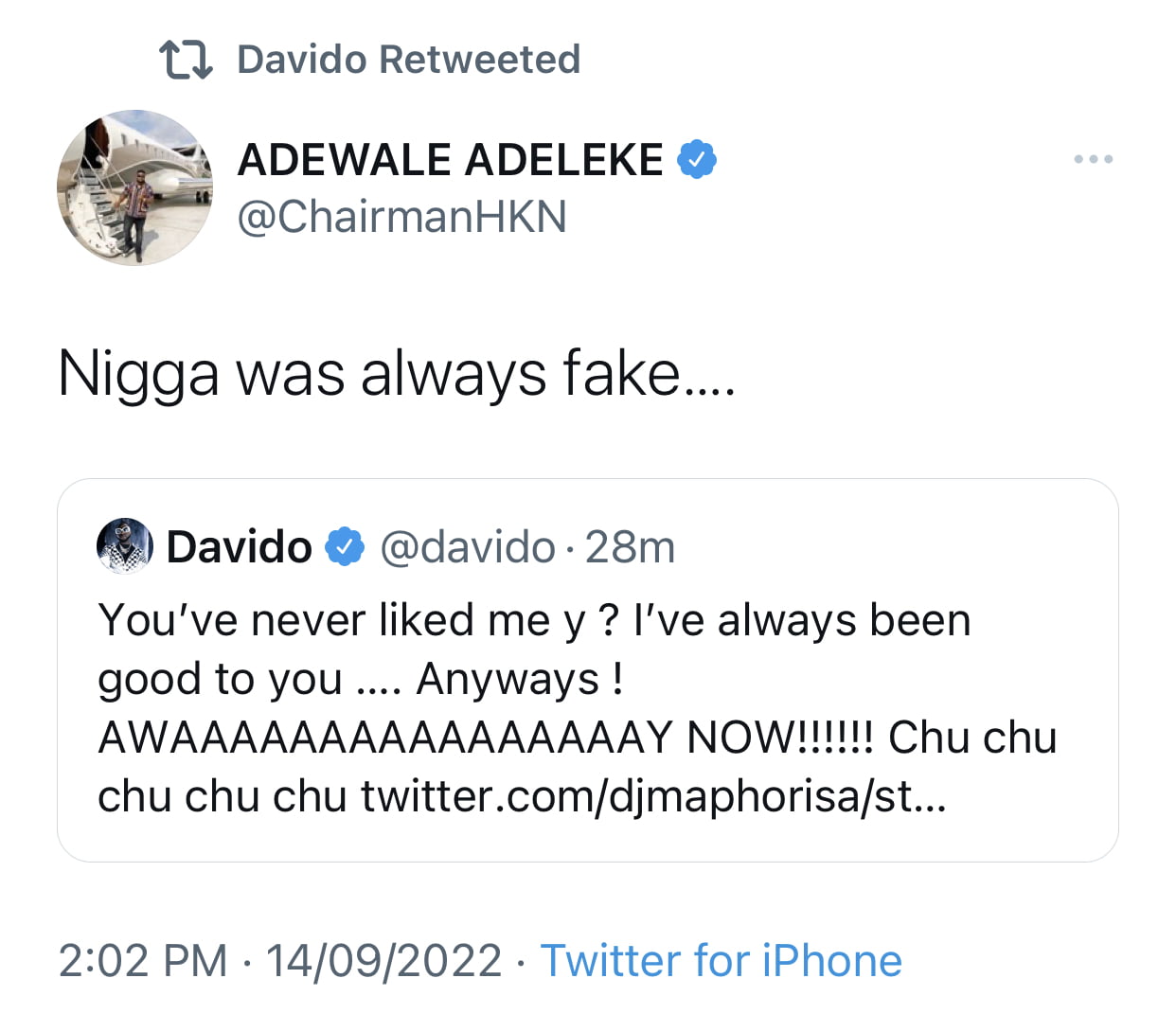Why have you never liked me - Davido confronts DJ Maphorisa after he praised Wizkid over him