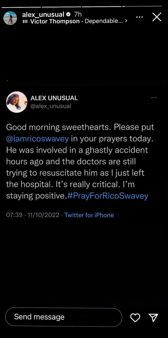 Ex-BBN housemate Rico Swavey In critical condition after ghastly car accident [photos]