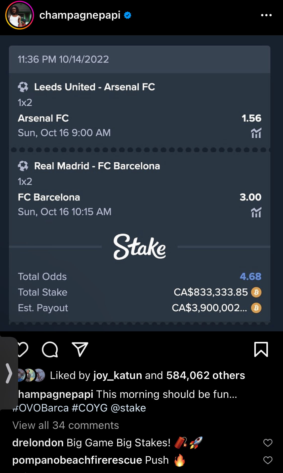 Rapper Drake loses N261M after betting on Barcelona to win El Clasico match