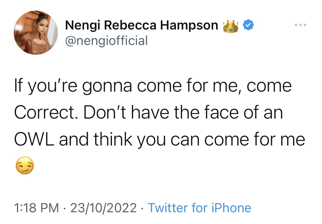 You can’t look like an owl and question my looks - BBNaija Nengi knocks troll who said she’s ugly [photos]