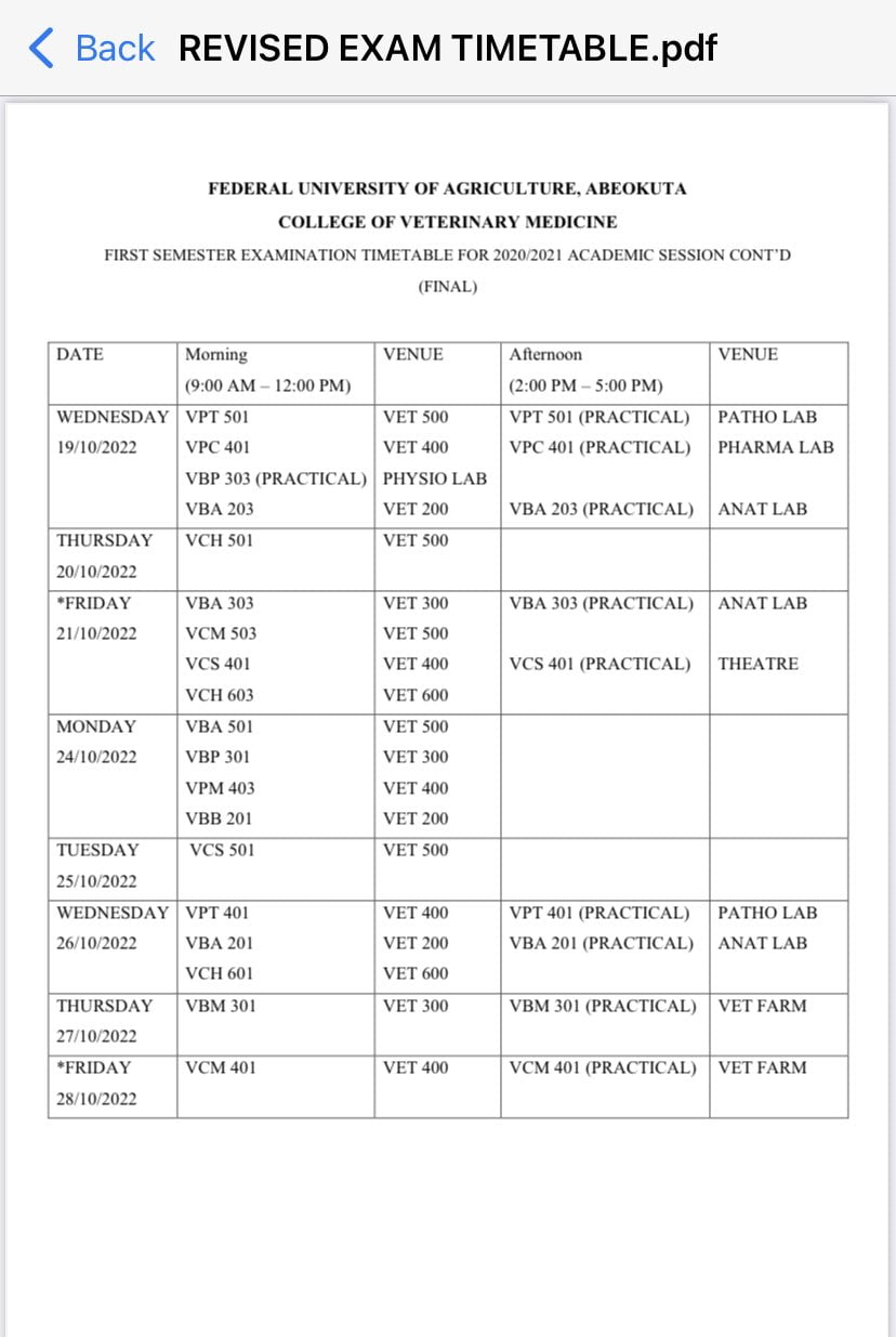 Less than a day after suspension of ASUU Strike, FUNAAB department announce Exams to begin Wednesday [photos]