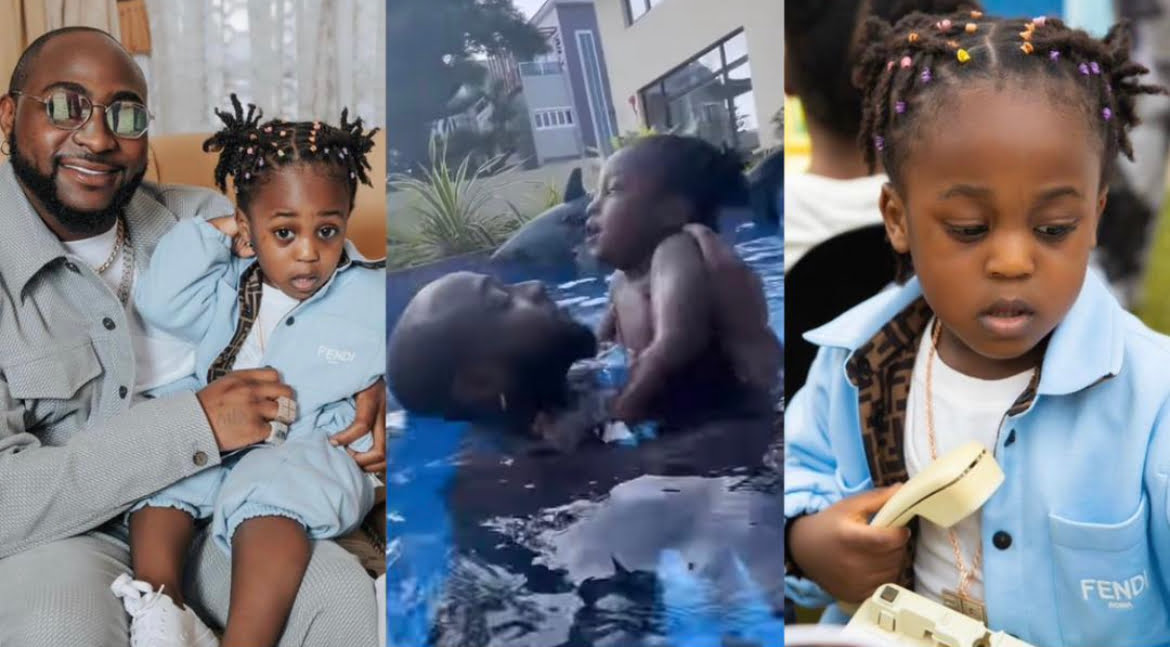 This one go learn quick – Singer Davido rejoices as he begins son Ifeanyi’s swimming lessons [video]