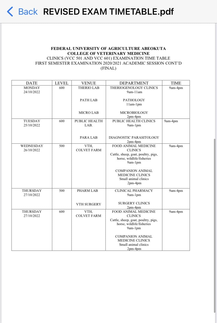 Less than a day after suspension of ASUU Strike, FUNAAB department announce Exams to begin Wednesday [photos]