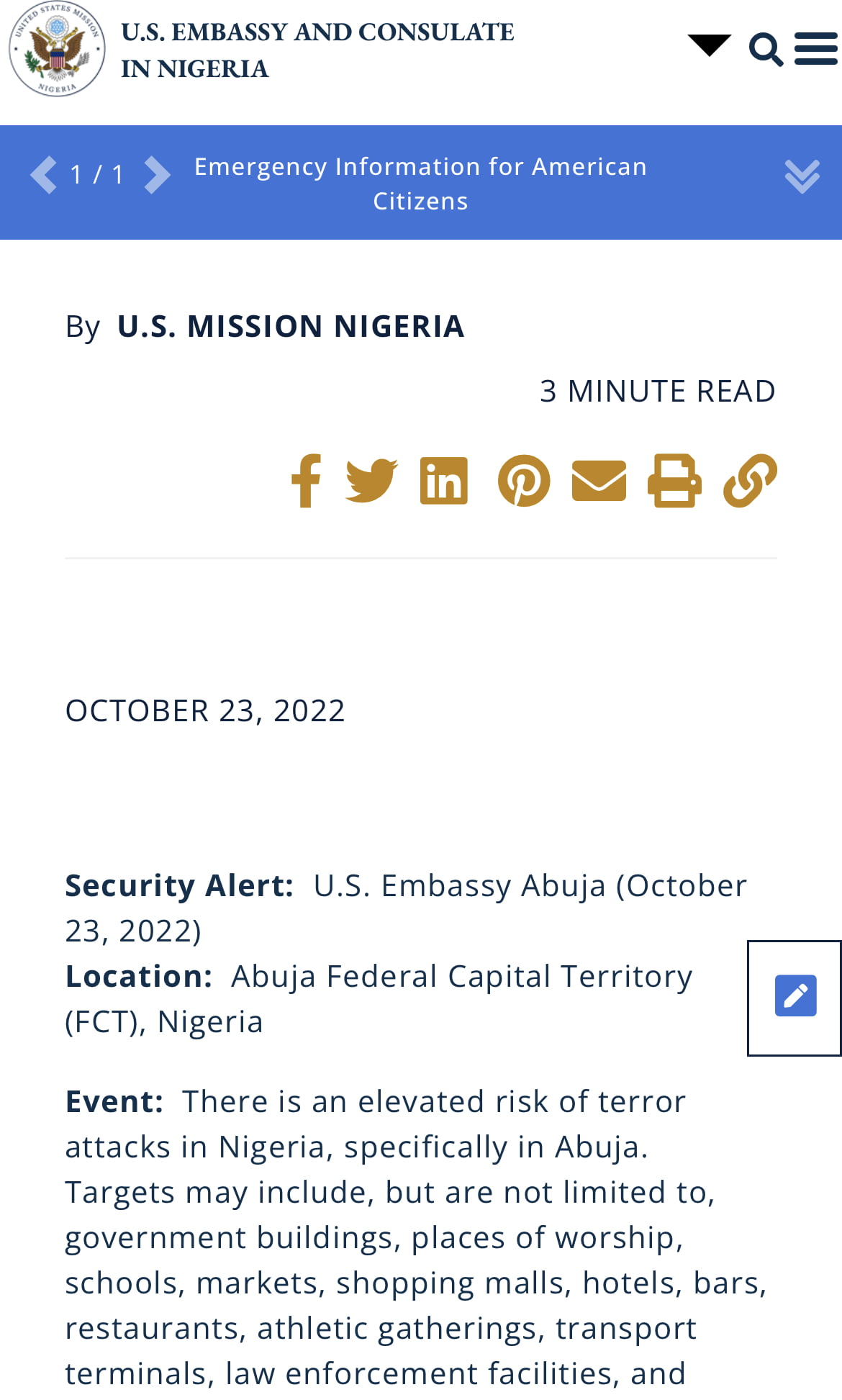 US, UK warns Nigeria of imminent terrorist attack in Abuja 