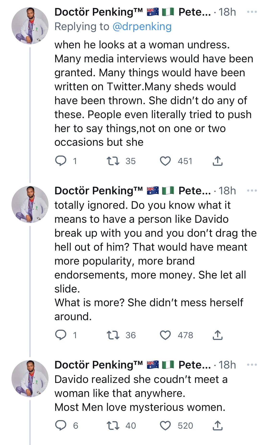 Davido went back to Chioma because she didn’t post nonsense about him online after they broke up - Doctor says