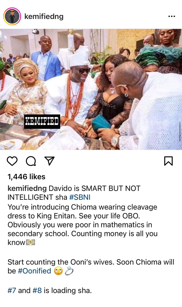 Davido is senseless for allowing Chioma visit Ooni of Ife with her breasts exposed - Kemi Olunloyo explains