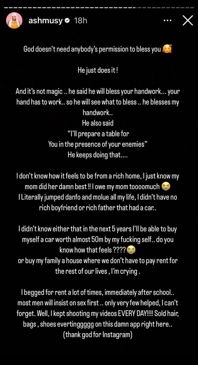 Anyone who attributes my wealth to a man will never succeed - Influencer Ashmusy speaks after buying N50m Range Rover velar [photos]