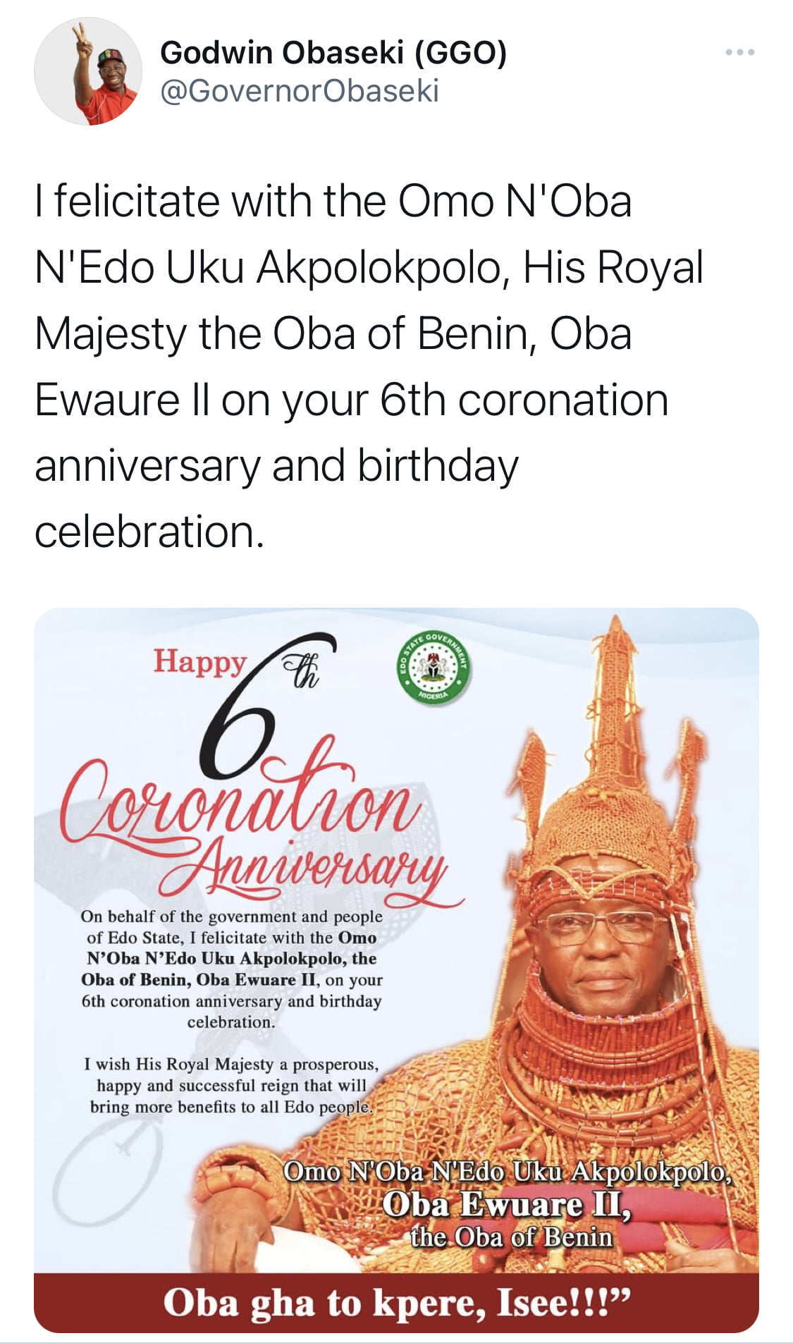 Merry in palace as Oba of Benin celebrates 68th birthday, coronation anniversary