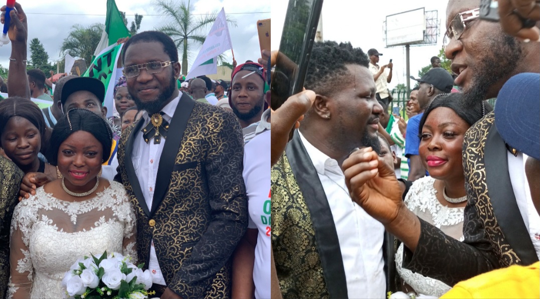 Another couple storm Peter Obi Rally immediately after wedding in Edo state [video]