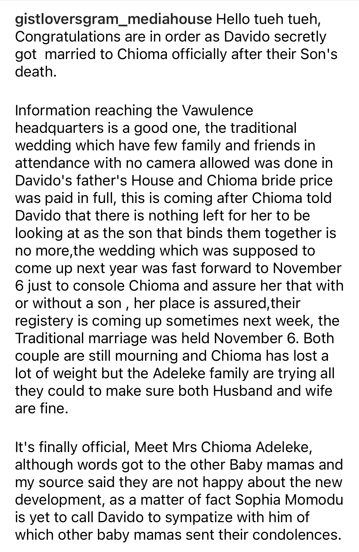  Davido secretly weds Chioma