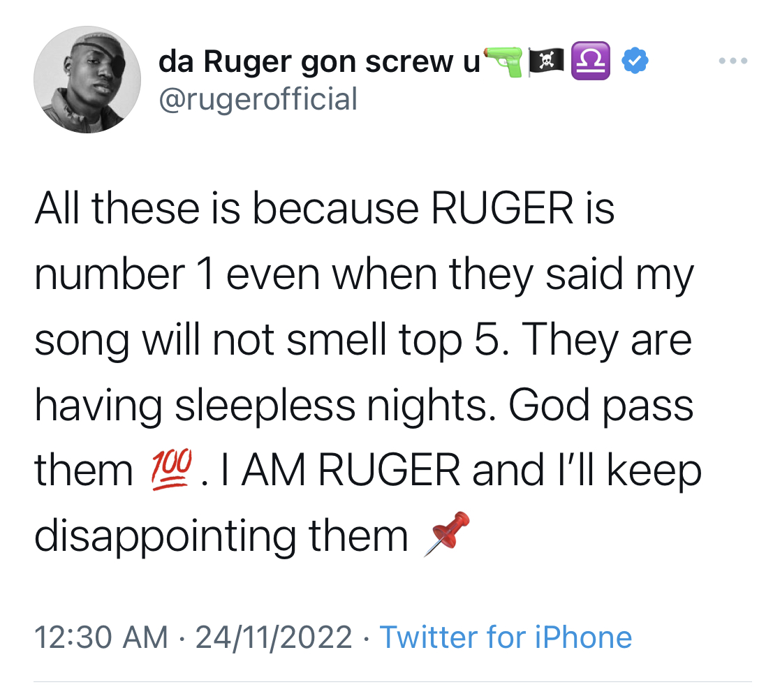 You castrated man - Singers Ruger and Bnxn blast each other again as they measure musical success