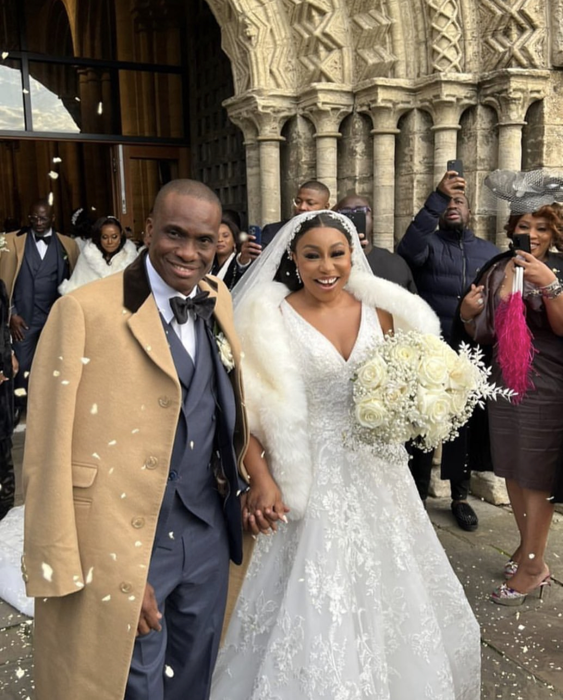 See first visuals as Actress Rita Dominic and Fidelis Anosike hold white wedding in England [photos/videos]