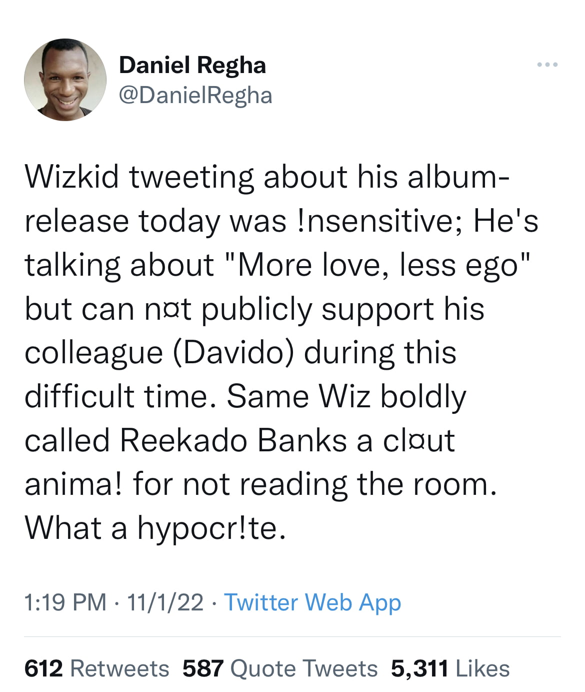 daniel regha slams wizkid for posting album on day of davido's son ifeanyi's death