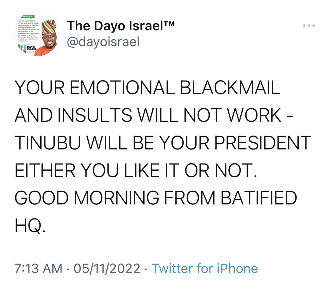 Tinubu will be your president whether you like it or not - APC Youth Leader threatens, Mr Macaroni reacts
