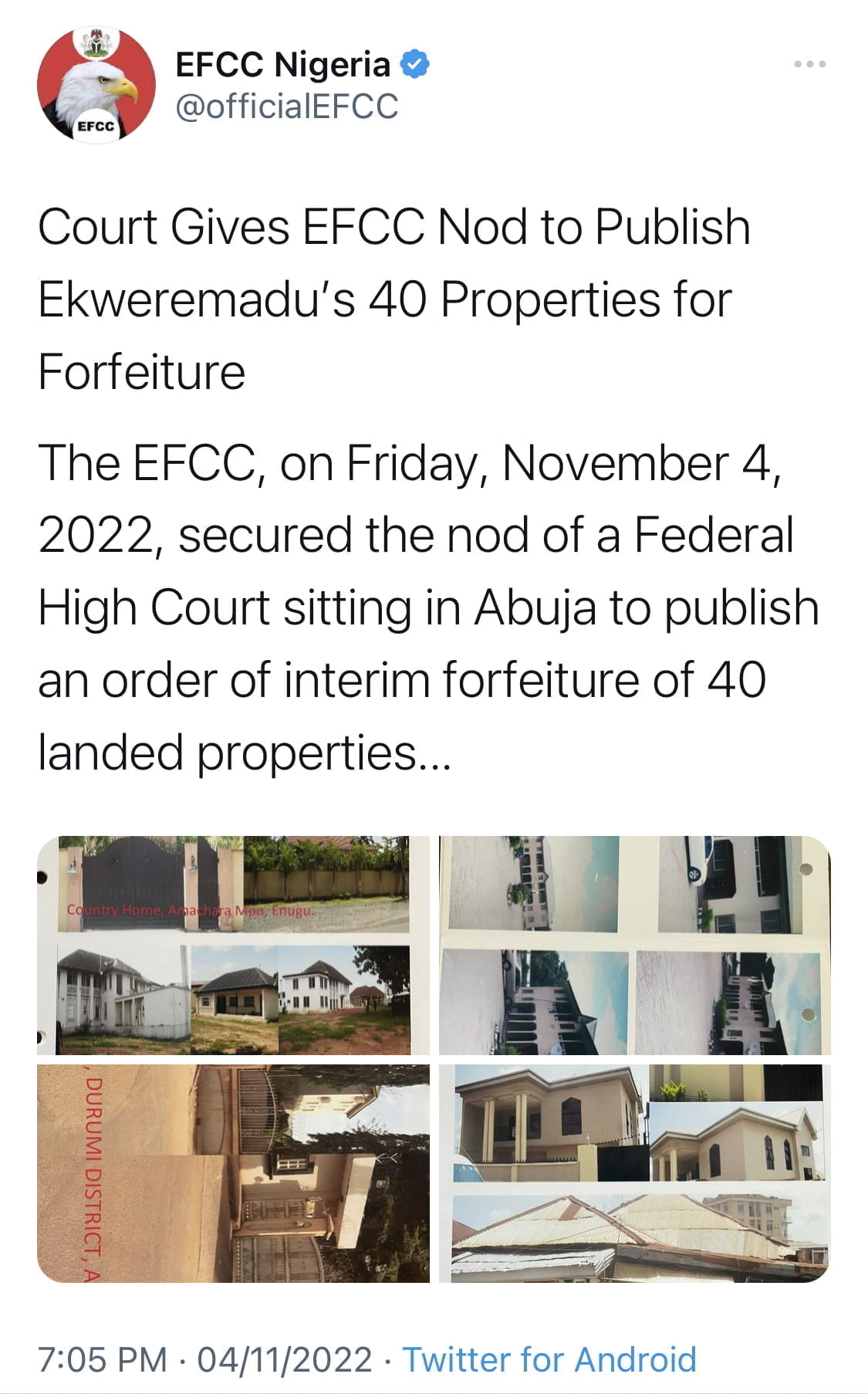 Amidst Organ Harvesting Charges in UK, EFCC Seizes 40 Properties of Ex-Senate President Ekweremadu [photos]