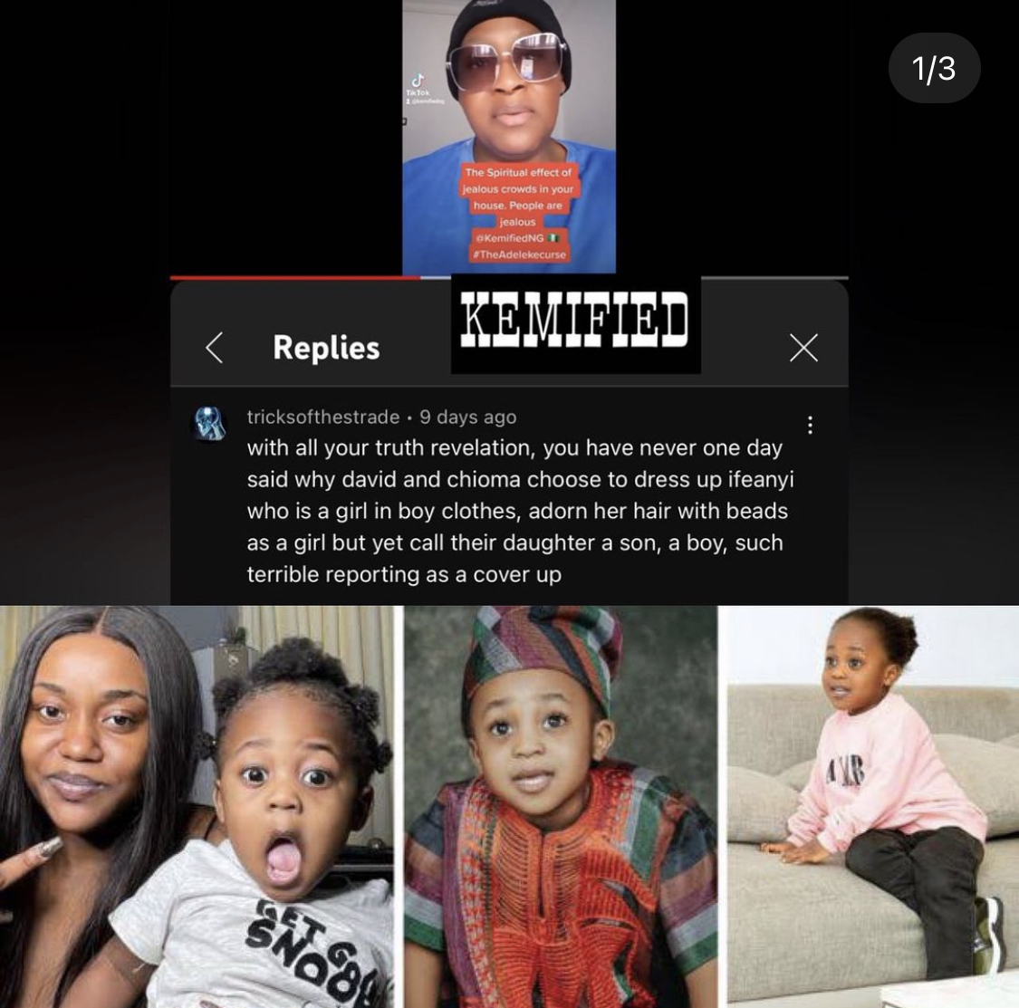 Ifeoma not Ifeanyi - Blogger Kemi Olunloyo alleges that late son of Davido was a girl dressed as boy [photos]