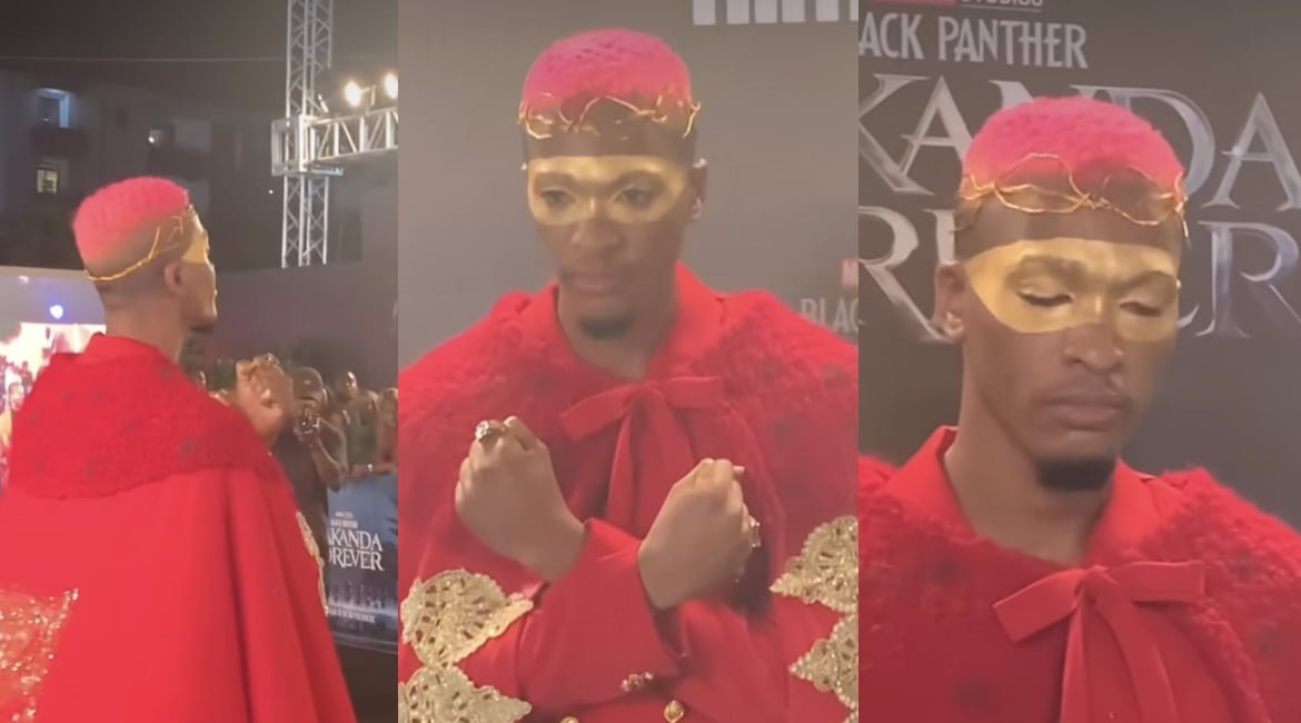 Ikorodu Batman – Fans land heavy knock on Groovy over his outfit to black panther movie premiere [photos]