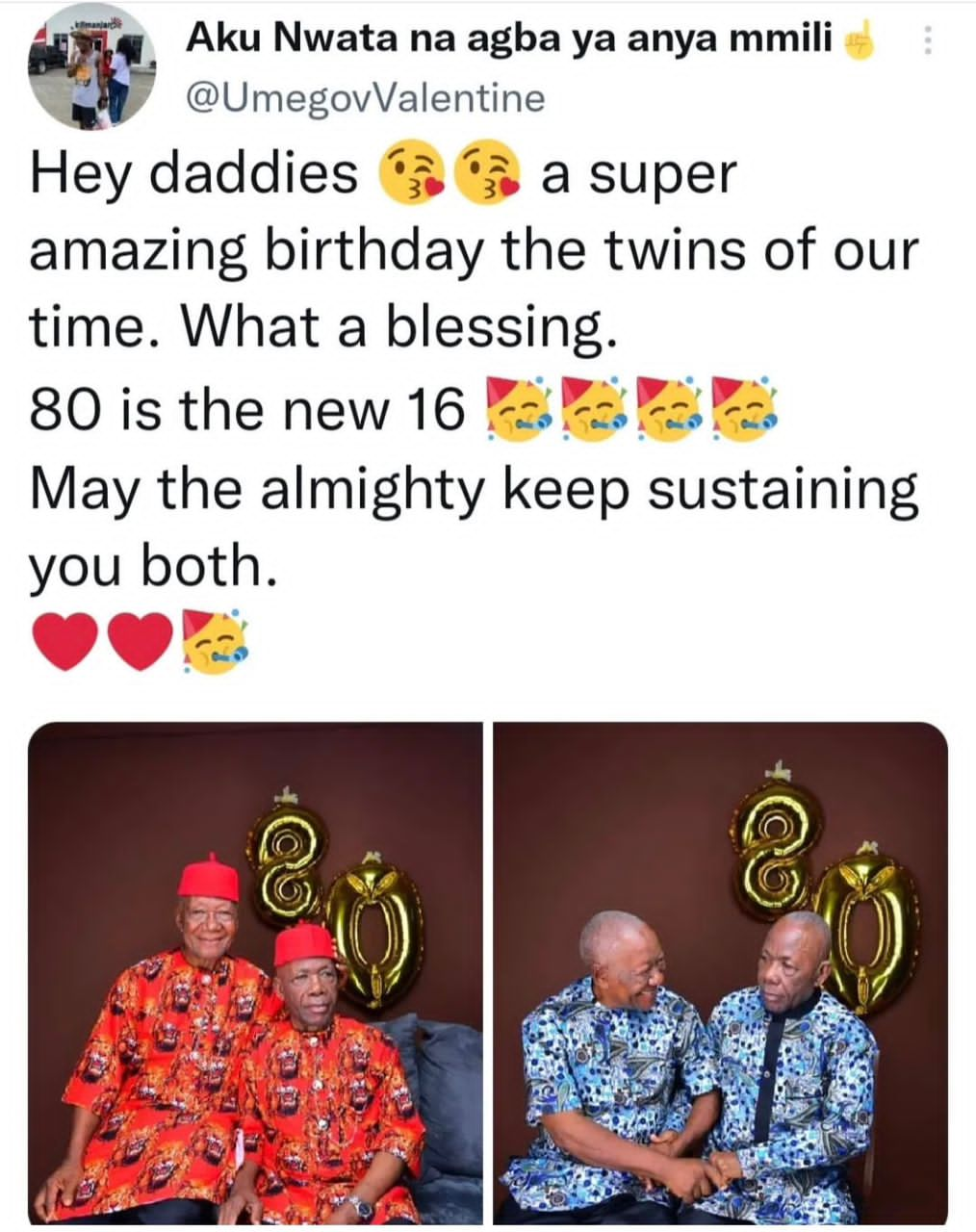 Excitement as 80 year old Twin Granpas celebrate birthday [see reactions]