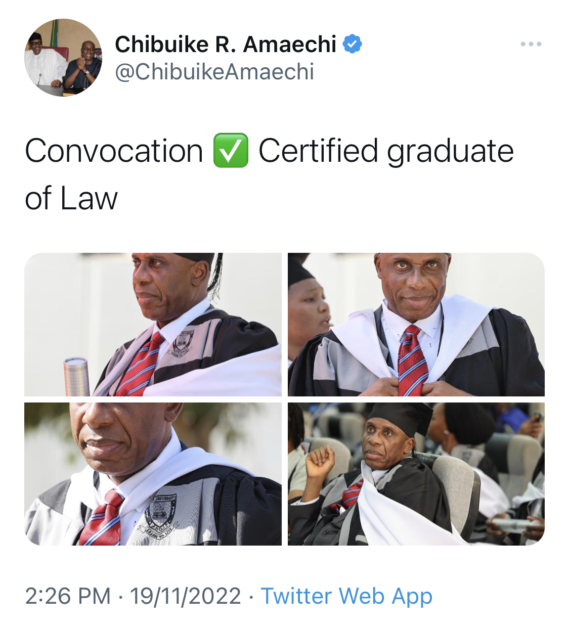 Nigerians react as Amaechi graduates from LP Yusuf Datti’s Baze University [photos]