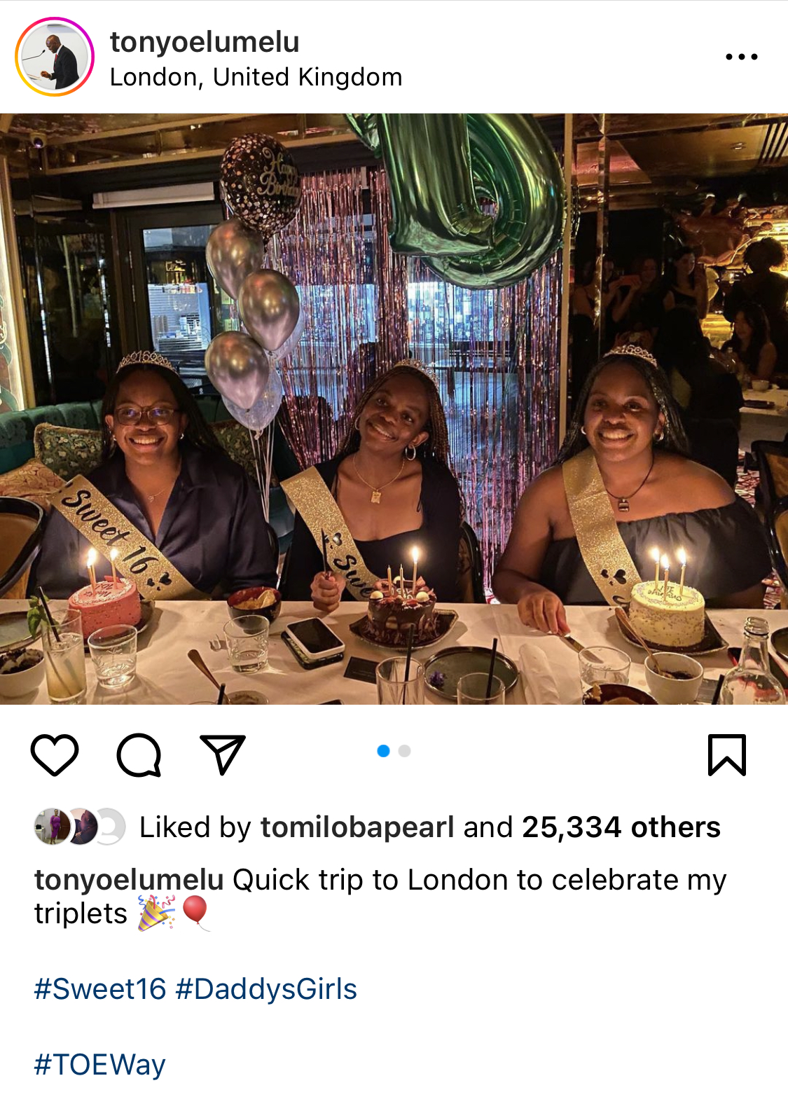 Billionaire Tony Elumelu celebrates his triplet daughters as they turn 16 [photos]