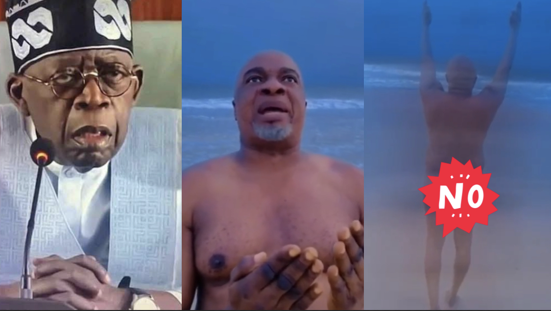 Popular Nollywood actor strips naked by river side to pray for Tinubu’s election victory [video]