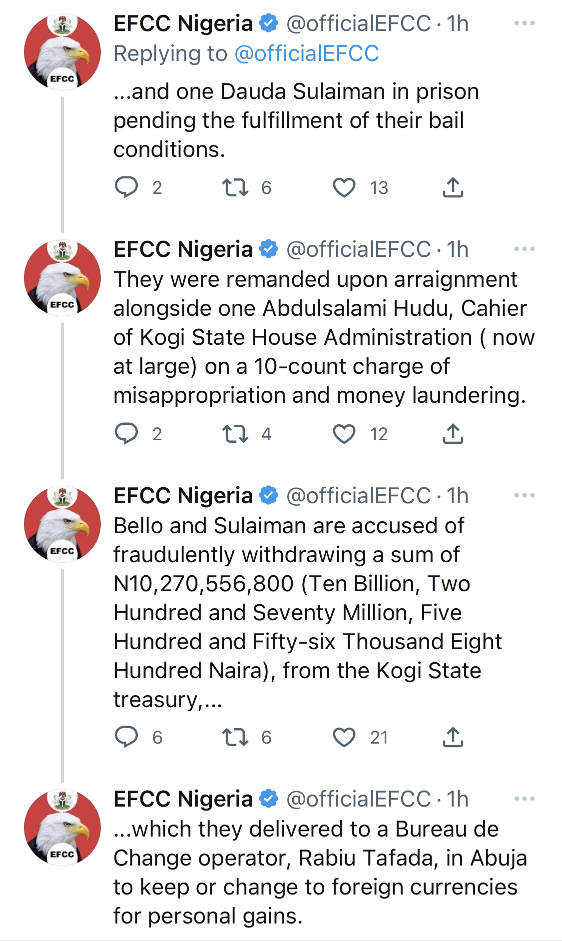 EFCC Arraigns Governor Yahaya Bello’s nephew for stealing N10B from Kogi state treasury [photos]