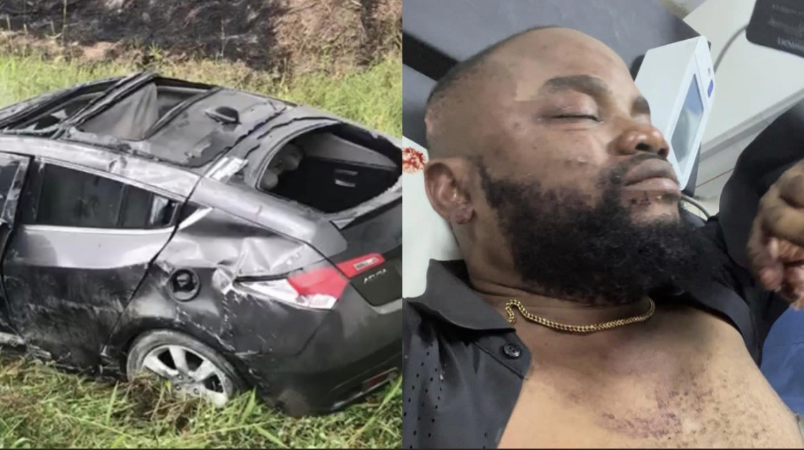 Lead singer in Governor Wike’s Band narrowly survives ghastly accident [photos]