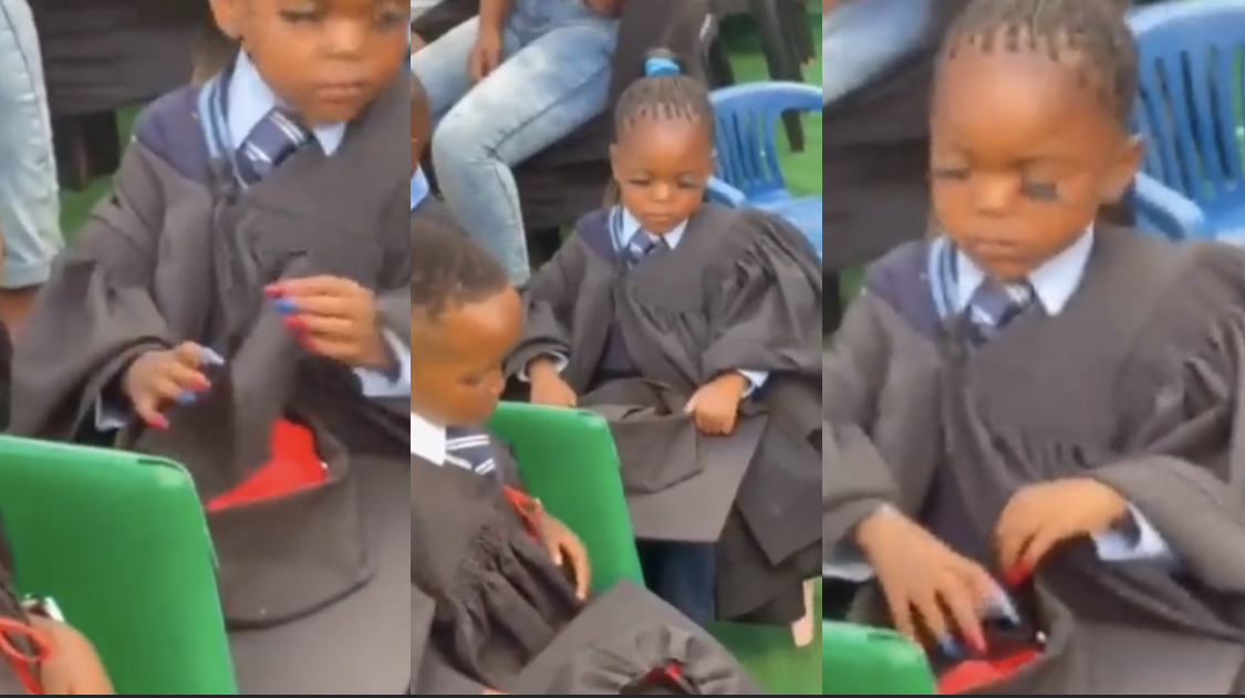 Nigerians react as Little girl shows up to graduation in full make up, lashes, nails [video]
