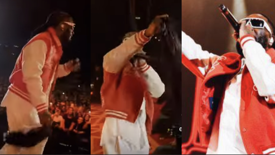 Just like rema, Burna boy receives bone straight wig from fan during performance [video]