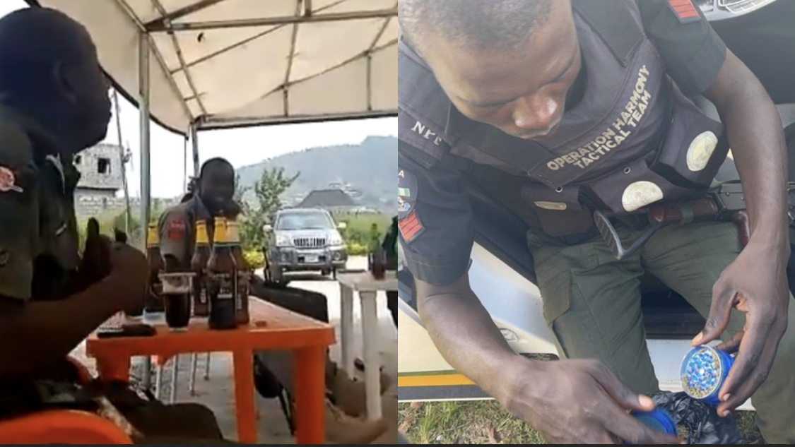 Police men in trouble for taking ‘igbo’, drinking beer on duty [video]