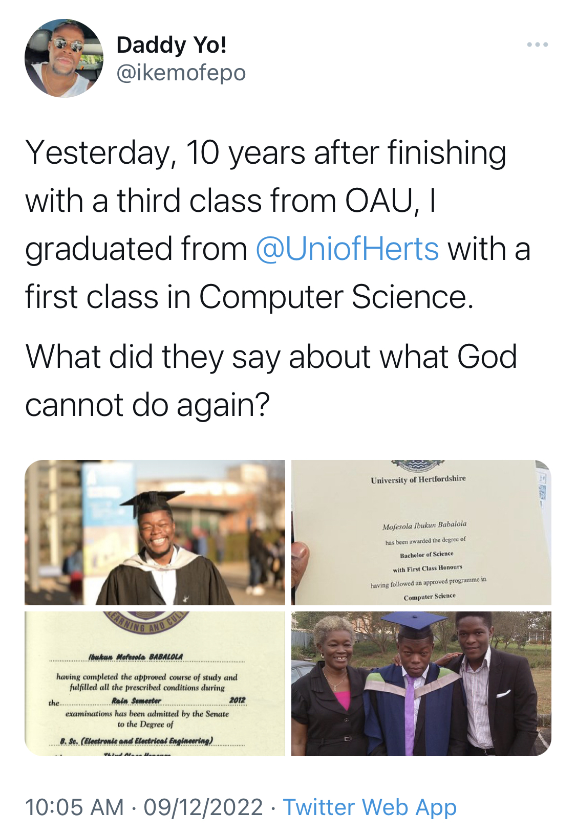 Jubilation as man graduates with 1st class from UK University after clinching 3rd class 10 years before in Nigeria [photos]