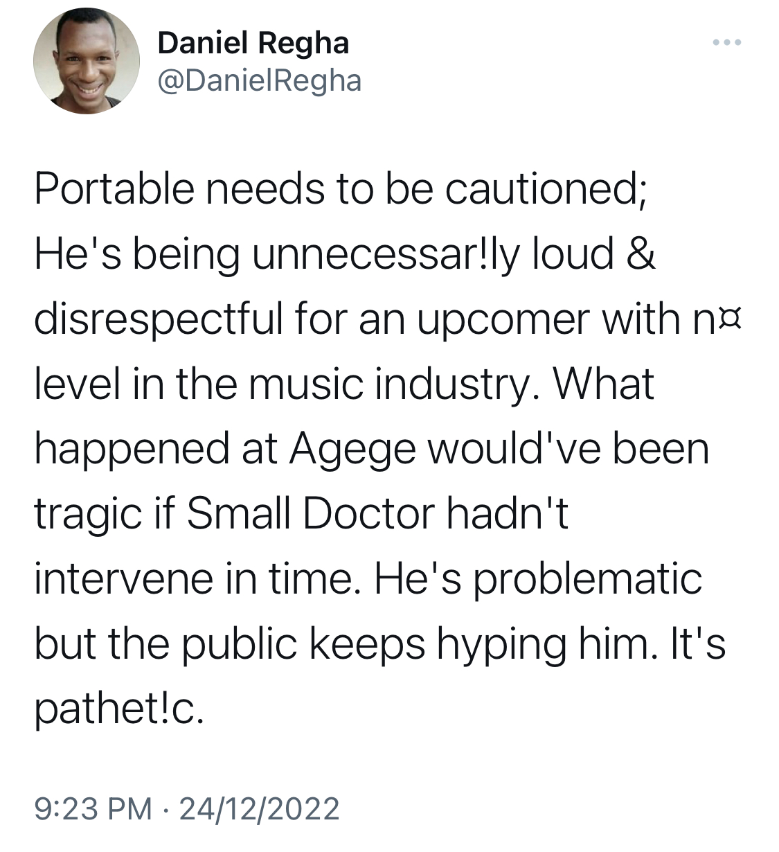 Daniel Regha blasts portable over beef with Small Doctor