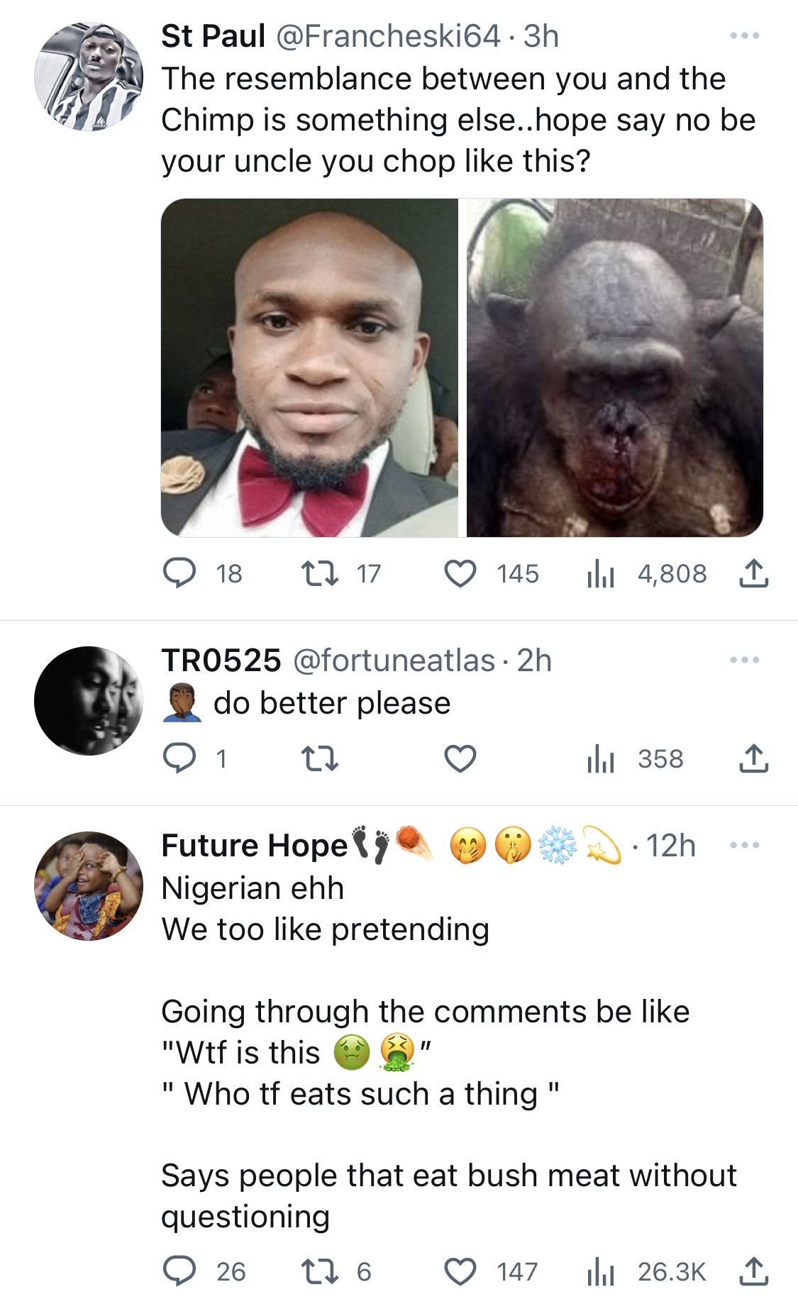 It’s an endangered species - Nigerians blast journalist for killing and eating chimpanzee in Bayelsa [photos]