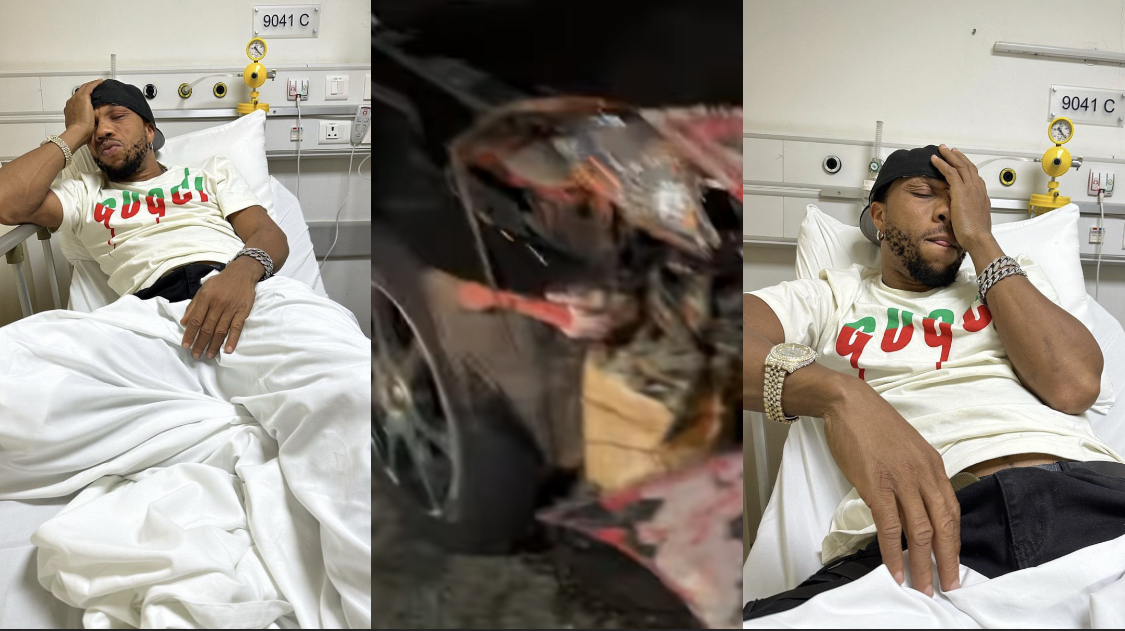 Actor Charles Okocha hospitalized after narrowly surviving ghastly car accident at 3rd Mainland Bridge [photos]