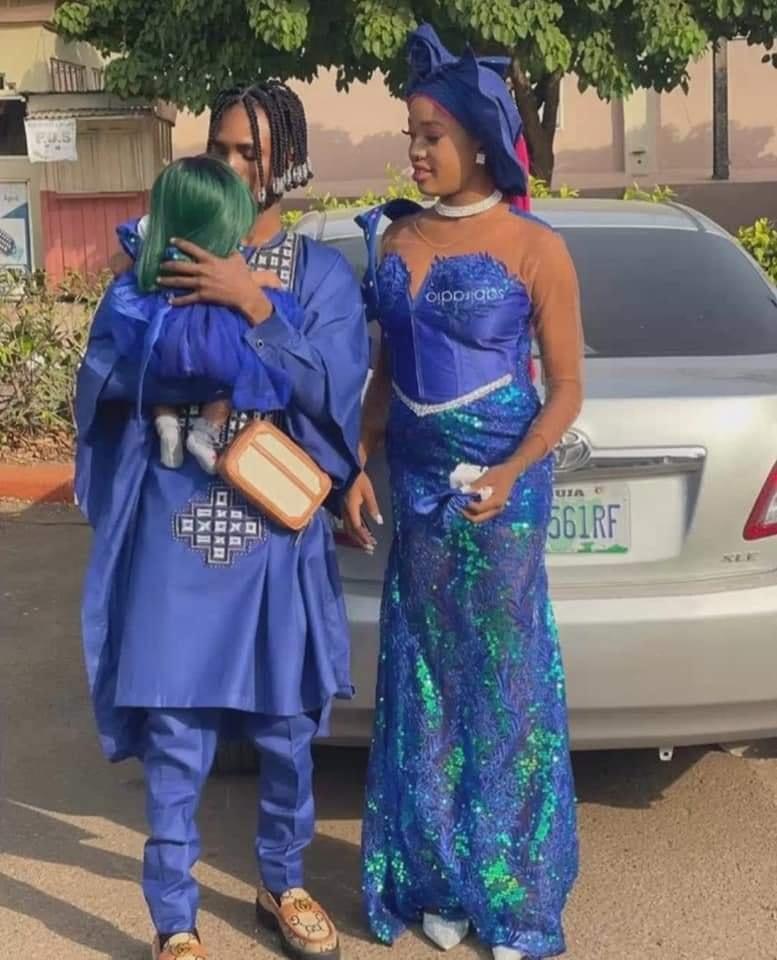 Young Nigerian Couple Celebrate new year in style as little daughter rocks green bone straight wig [photos]