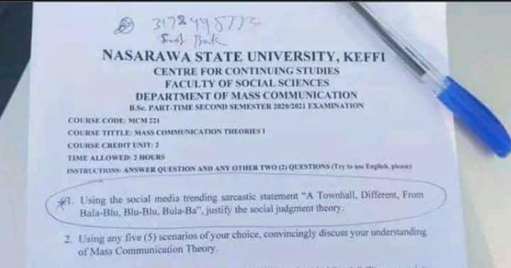 Nigerian University uses Tinubu’s ‘Bala blu’ as Examination Question [photo]