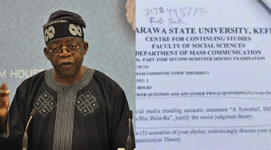 Nigerian University uses Tinubu’s ‘Bala blu’ as Examination Question [photo]