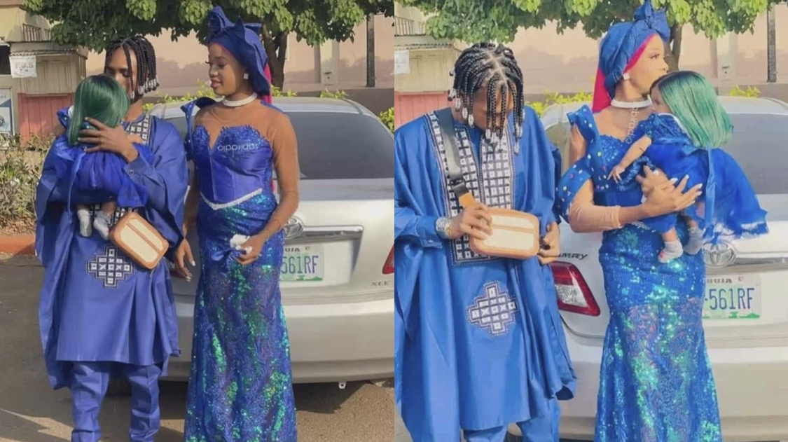 Young Nigerian Couple Celebrate new year in style as little daughter rocks green bone straight wig [photos]