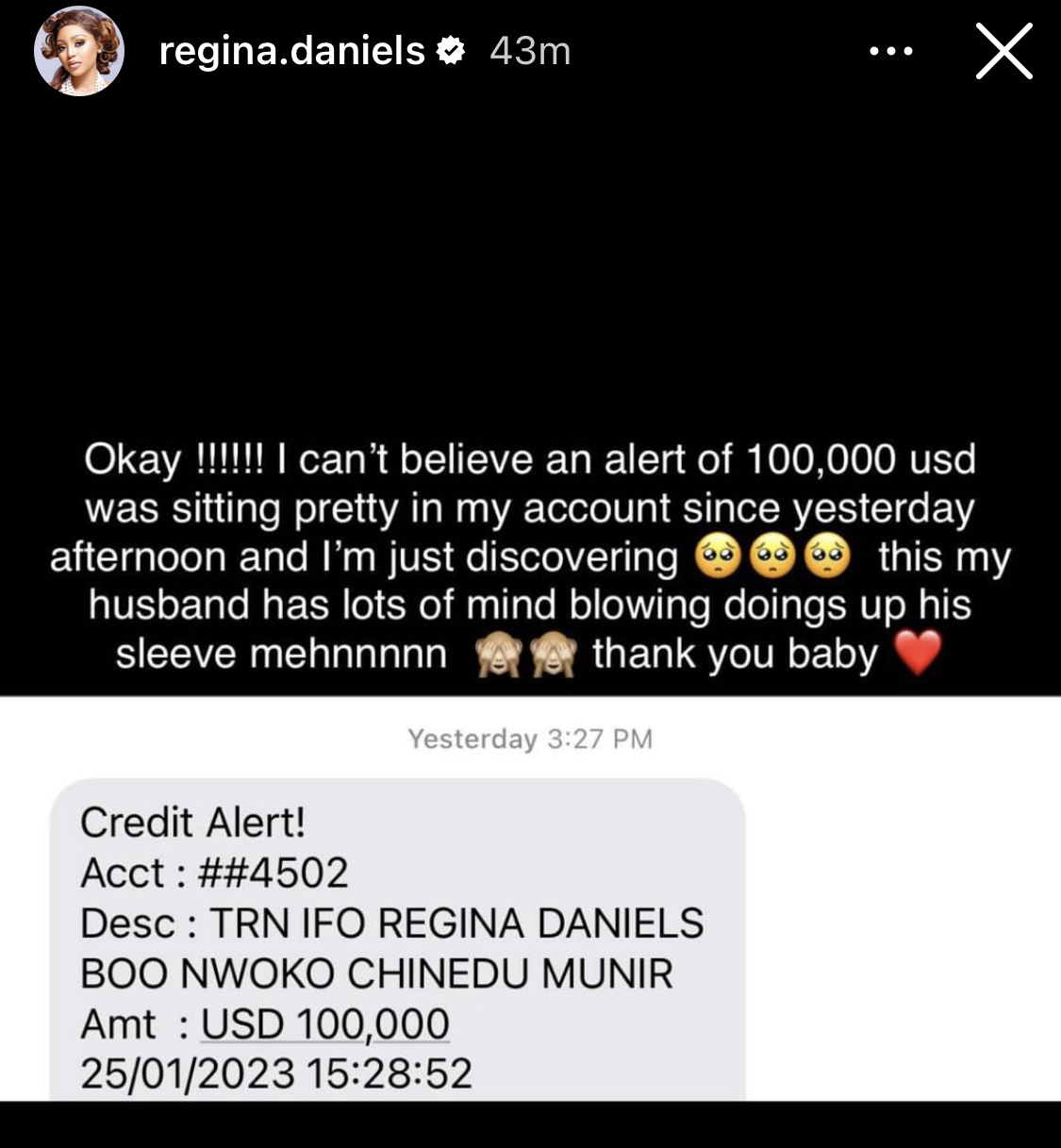 Regina Daniels expresses joy as husband Ned Nwoko Surprises her with N42M [photo]