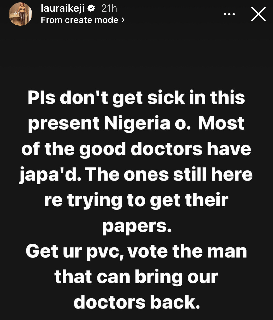 Japa: Don’t get sick in 9ja, the doctors have left the country - Laura Ikeji Warns