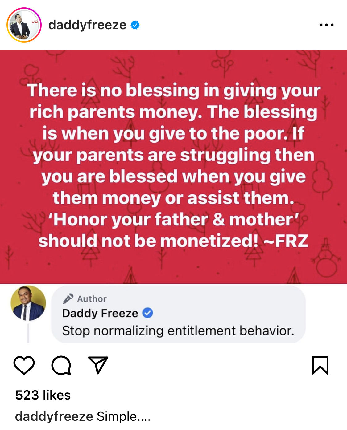 I’ve never given my mother money cause blessings don’t come with it - Daddy Freeze says