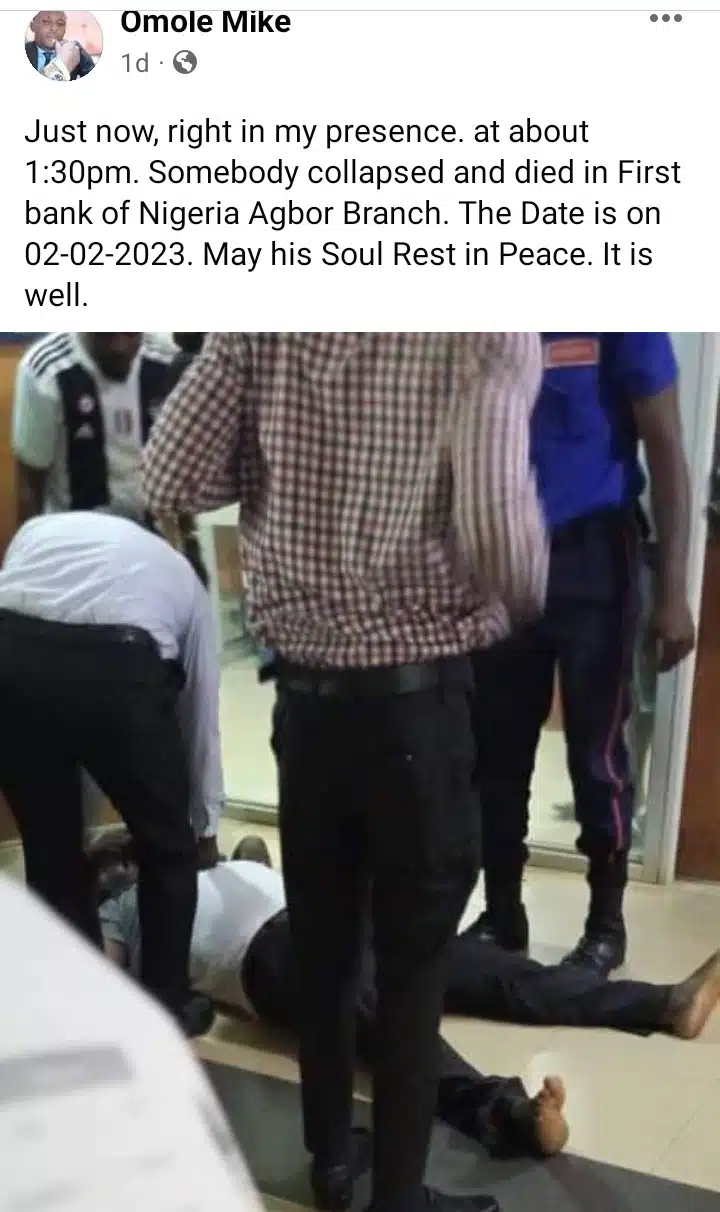 Man reportedly slumps and dies in Delta state after waiting hours in Bank for new notes [photo]