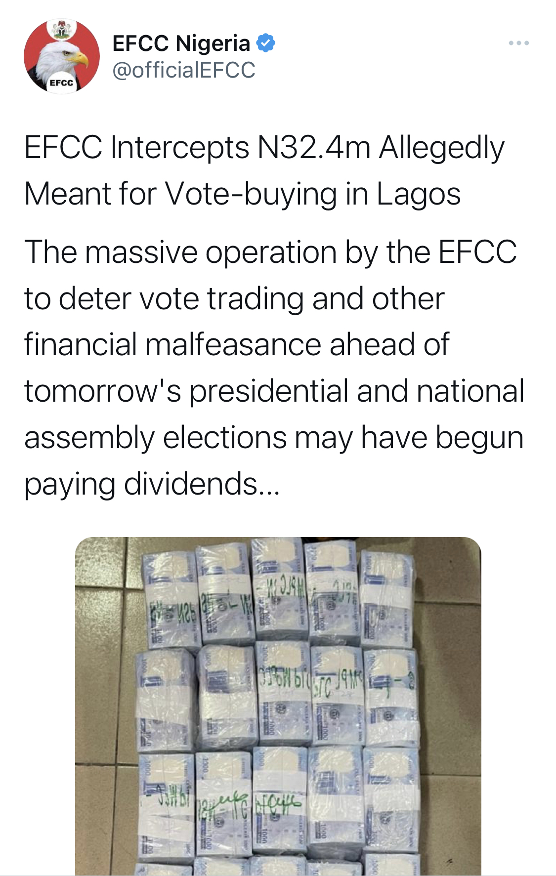 EFCC Arrests Suspect with N32.4M New Naira Notes Allegedly for Vote Buying [video]