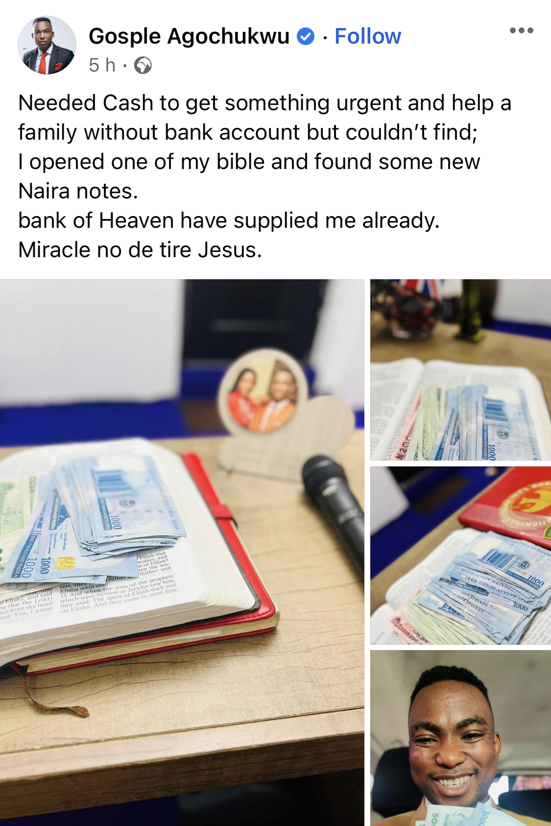 Bank of heaven supplied it - Pastor Agochukwu explains how his Bible created new naira notes [photos]